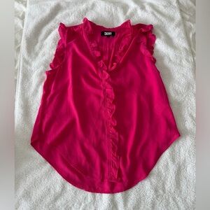 DKNY Hot Pink Ruffle V-Neck Sleeveless Camisole
